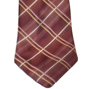 Kenneth Cole Tie New York 100% Silk Handmade Red Gold Silver Diamond